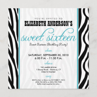 :custom: Zebra Sweet 16 Party Invitation (aqua)
