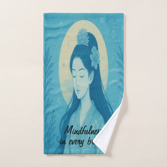 Custom zen Yoga Meditation Mindfulness Blue  Hand Towel (Hand Towel)