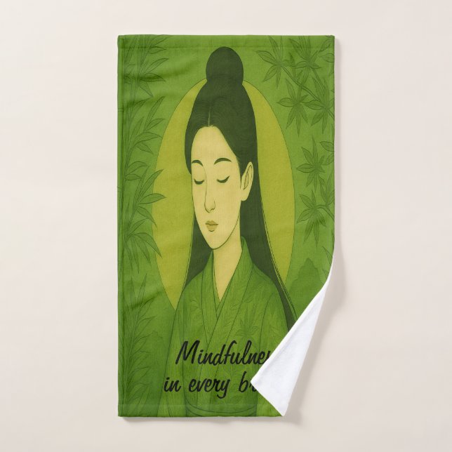 Custom Zen Yoga Meditation Mindfulness Green Hand Towel (Hand Towel)