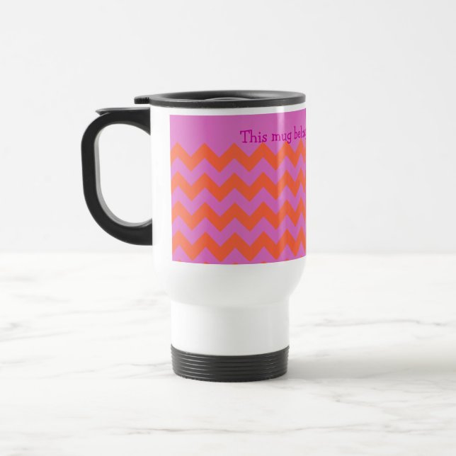 Custom Zigzag Travel Mug, Magenta Orange Chevrons Mug (Left)