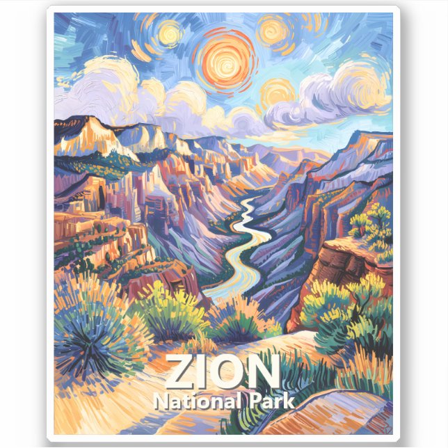 Custom Zion National Park Canyon Sunset Colorful Sticker (Front)