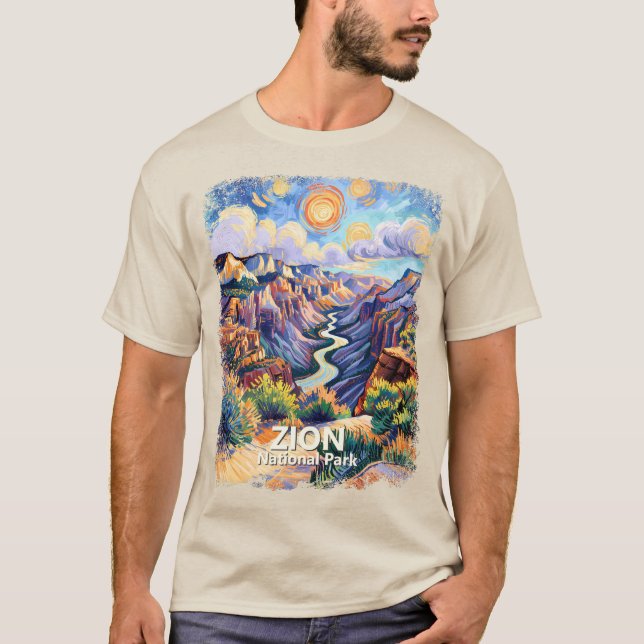 Custom Zion National Park Canyon Sunset Colorful T-Shirt (Front)