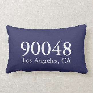 Custom ZIP Code City State White Navy Blue Modern Lumbar Pillow