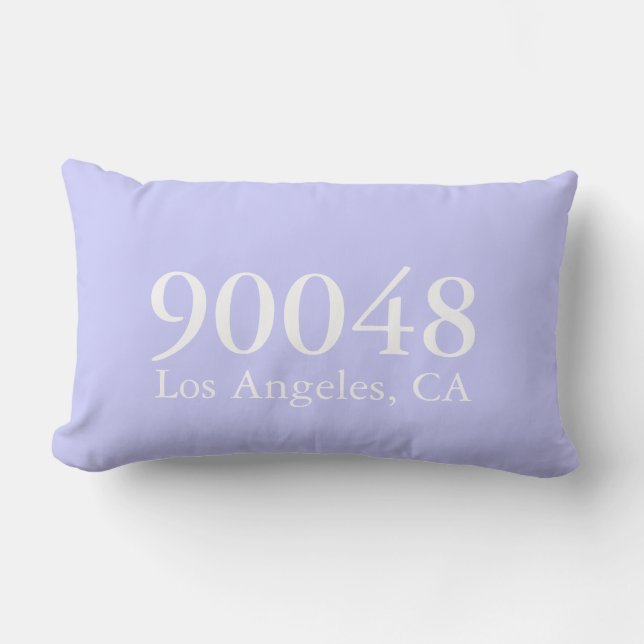 Custom ZIP Code City State White Periwinkle Modern Lumbar Pillow (Front)