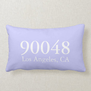 Custom ZIP Code City State White Periwinkle Modern Lumbar Pillow