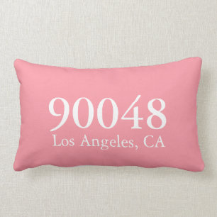 Custom ZIP Code City State White Pink Modern  Lumbar Pillow