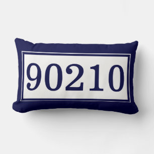 Custom Zip Code Dark Blue and White Classic Lumbar Pillow