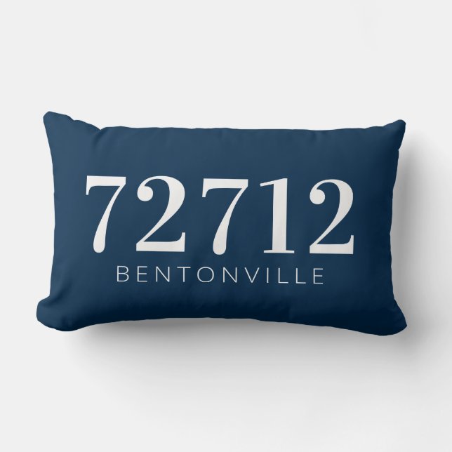 Custom Zip Code Hometown Pillow White Navy (Front)