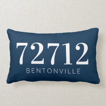 Custom Zip Code Hometown Pillow White Navy by NotableNovelties at Zazzle
