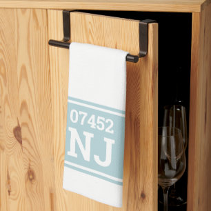 Custom Zip Code & State Housewarming Gift Blue Kitchen Towel