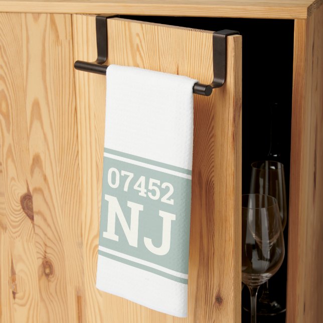 Custom Zip Code & State Housewarming Gift Green  Kitchen Towel (Thirds Fold)