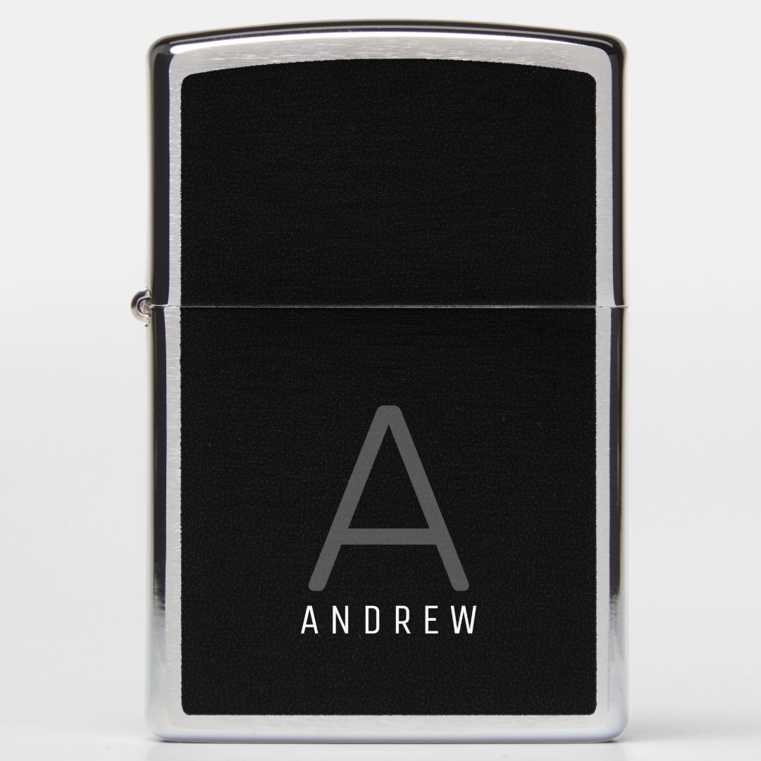 Custom Zippo Pocket Lighter Modern Black Monogram Zazzle