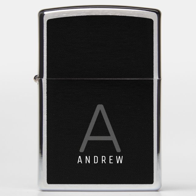 Custom Zippo Pocket Lighter Modern Black Monogram (Front)