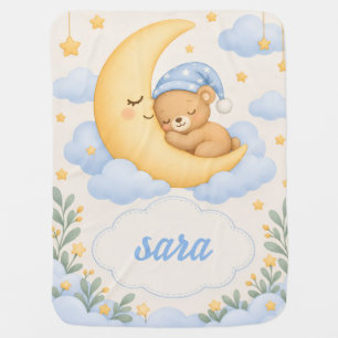 Customabel Name - Sweet Dreams Bear on Moon Baby Blanket