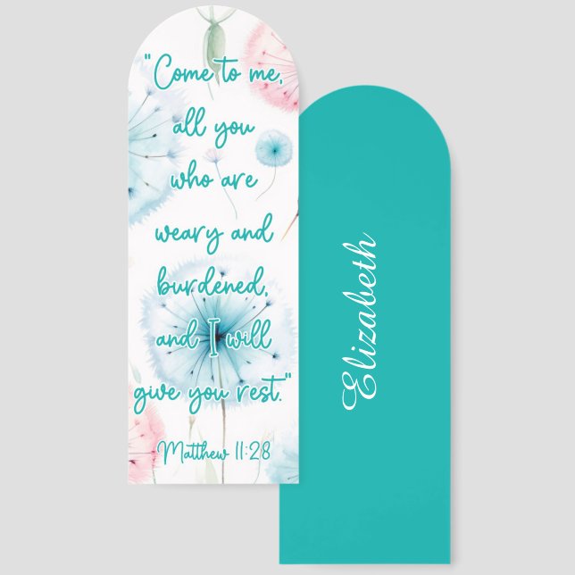 CustomBeautiful Floral Bible Verse Matthew 11:28 Bookmarks (Front & Back)