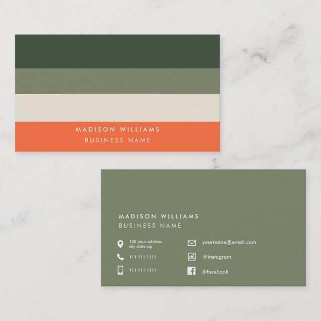 Custome Colorblock Horizontal Stripe Monogram  Bus Business Card (Front/Back)