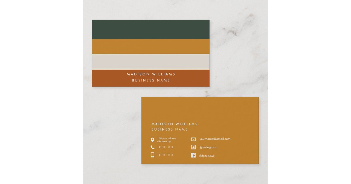 Custome Colorblock Horizontal Stripe Monogram Bus Business Card | Zazzle