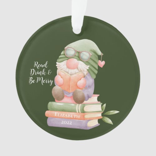 Custome Cute Gnome Reading Book Monogrammed  Ornament