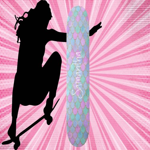Custome Glitter Girly mermaid chic Skateboard