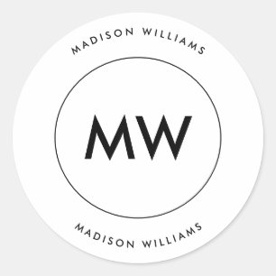 Custome Minimal Monogram Classic Round Sticker