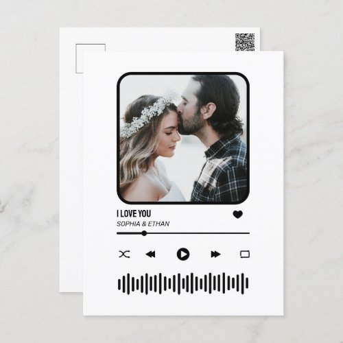 Custome Photo Song Playlist Couple Valentines Day Postcard