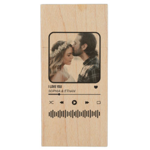 Custome Photo Song Playlist Couple Valentine's Day Wood Flash Drive