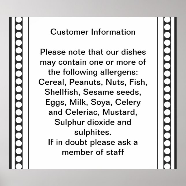 Customer Allergy Information Poster (Front)