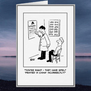 Customer and Optician Cartoon. Cards