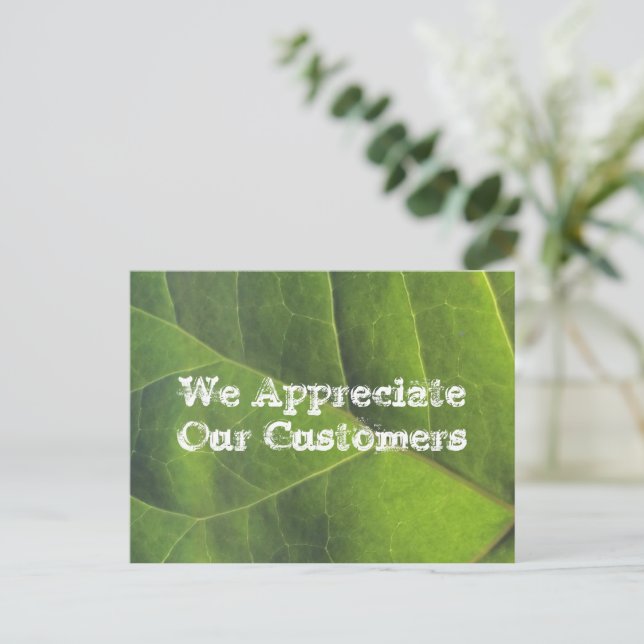 Customer Appreciaiton Bright Green Leaf Business Postcard (Standing Front)