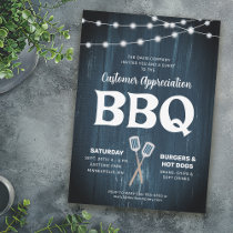 Customer Appreciation BBQ Rustic Blue Invitation