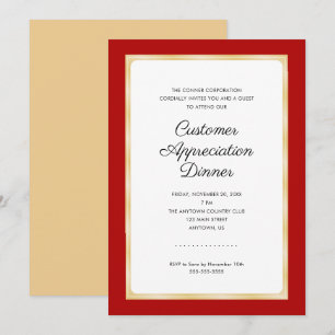 Customer Appreciation Dinner   Red and Gold Invitation