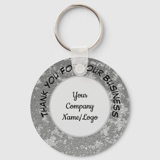 Customer Appreciation Marbled Gray Business Promo Keychain (Front)