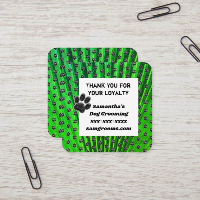 Customer Appreciation Paw Print Business Promo Square Business Card (Front/Back In Situ)