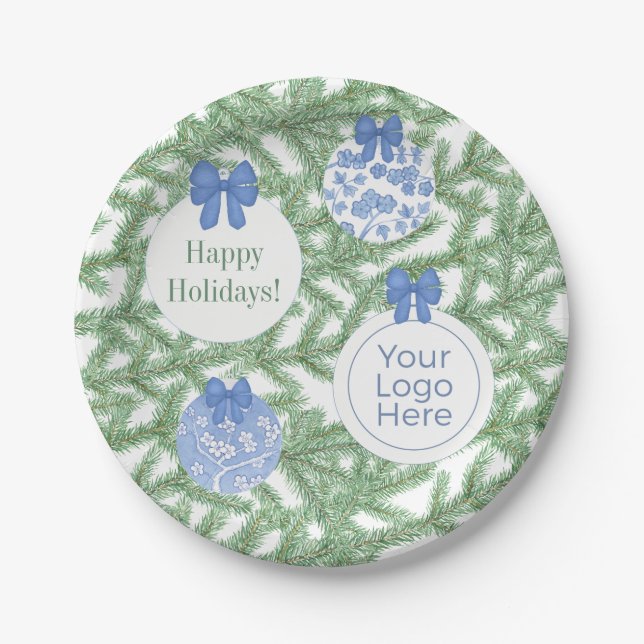 Customer Christmas Party Business Logo Holidays Paper Plates (Front)