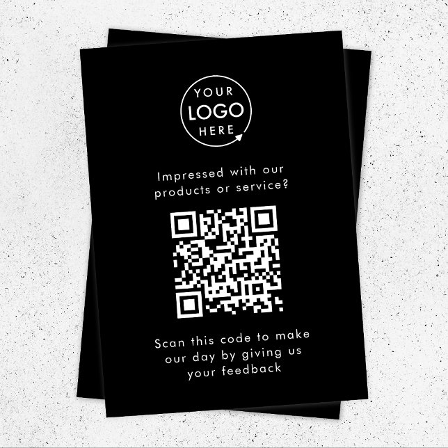 Customer Feedback | QR Code Black Business Review Enclosure Card (Branded customer feedback enclosure cards with scannable QR code & your business logo.)