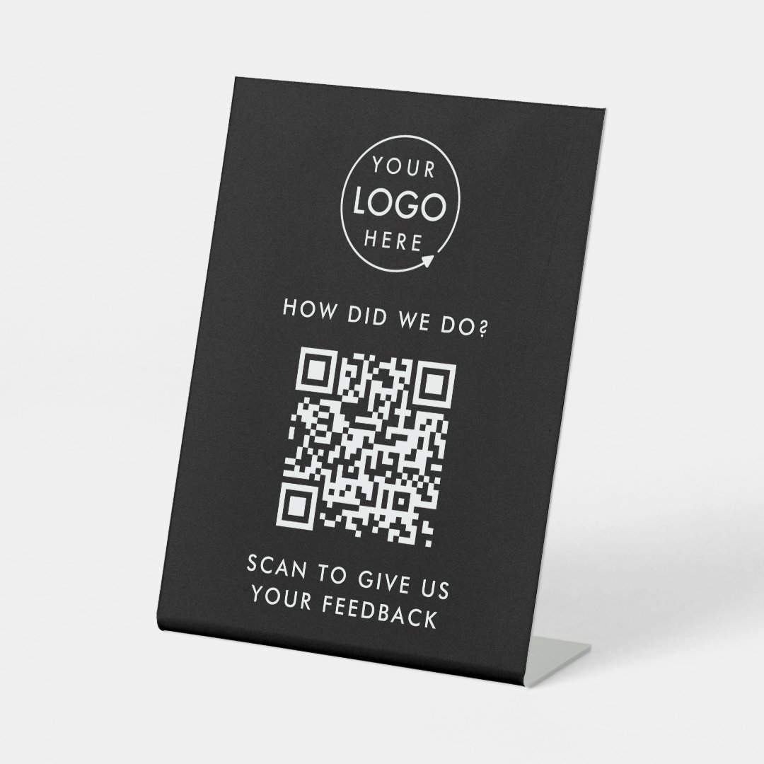 Customer Feedback QR Code Business Rating Black Pedestal Sign | Zazzle