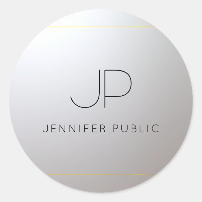 Customer Gold Silver Template Initial Monogram Classic Round Sticker (Front)