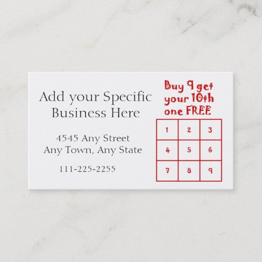 Customizable Customer Loyalty Punch Card - Generic Business use Business Card Template
