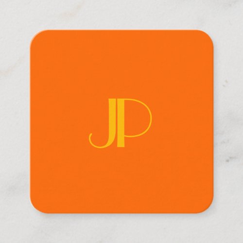Customer Modern Monogram Initial Letter Orange Square Business Card