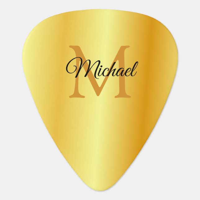 Customer Monogram Faux Gold Template Groverallman Guitar Pick (Front)
