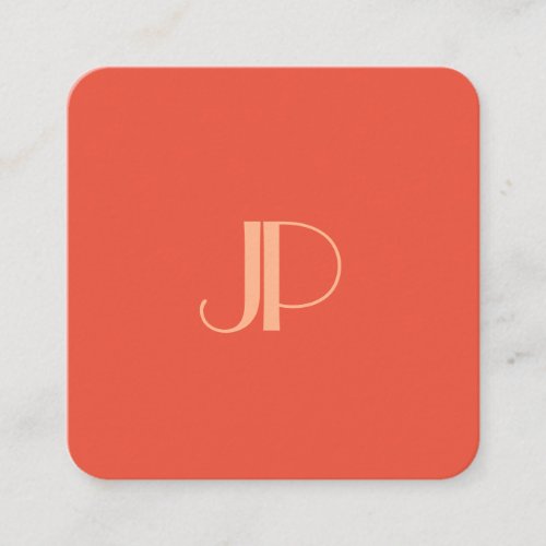 Customer Orange Modern Monogram Initial Letter Square Business Card