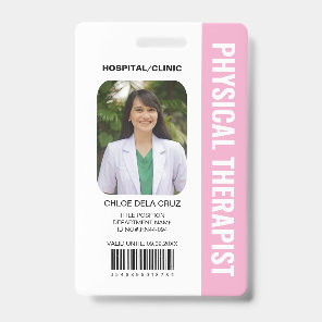 Customer Physical Therapist Medical Staff Pink ID Badge