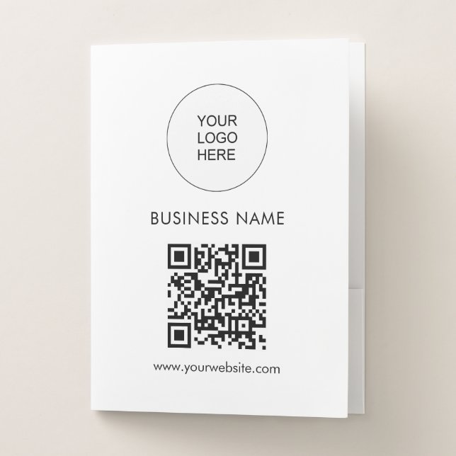 Customer QR Code Text Business Logo Here Simple Pocket Folder (Front)