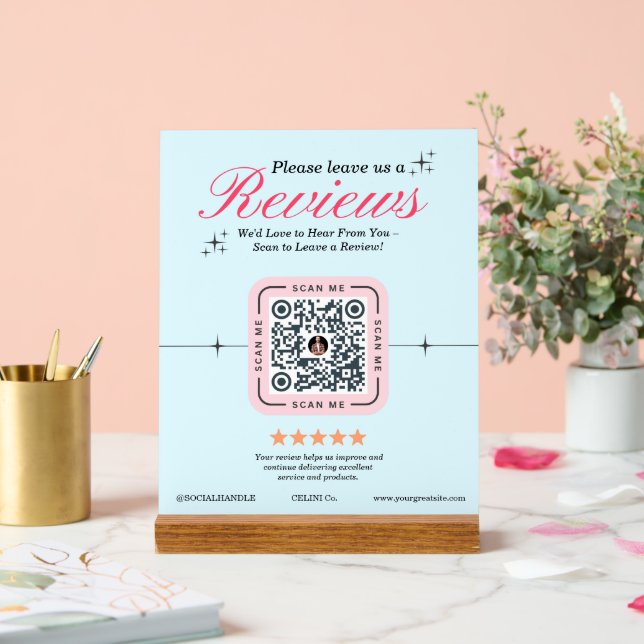 Customer Review Custom - Pink Feminine QR Code  Acrylic Sign (Wedding)