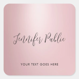 Customer Script Name Rose Gold Template Elegant Square Sticker
