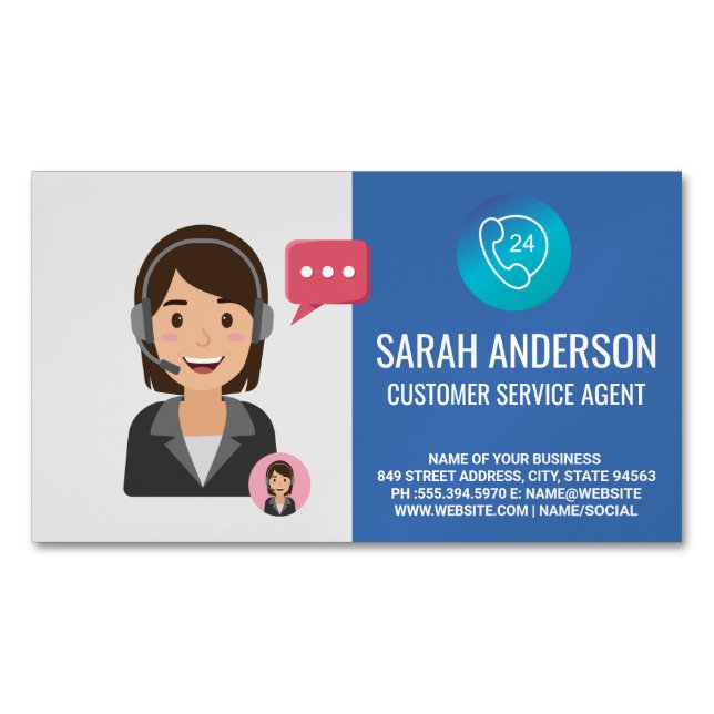 Customer Service Agent | Phone Operator Business Card Magnet (Front)