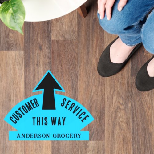 Customer Service This Way Arrow Custom Text Blue Floor Decals