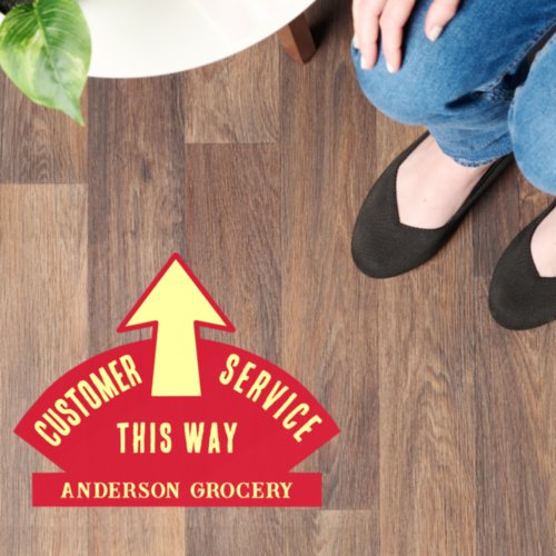 Customer Service This Way Arrow Custom Text Red Floor Decals