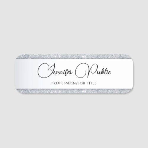 Customer Silver Glitter Calligraphed Template Name Tag