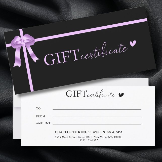 Customer specific Business Gift Certificate (Customer specific, Luxury, Elegant, Ribbon, Salon, Black Business Gift Certificate.)